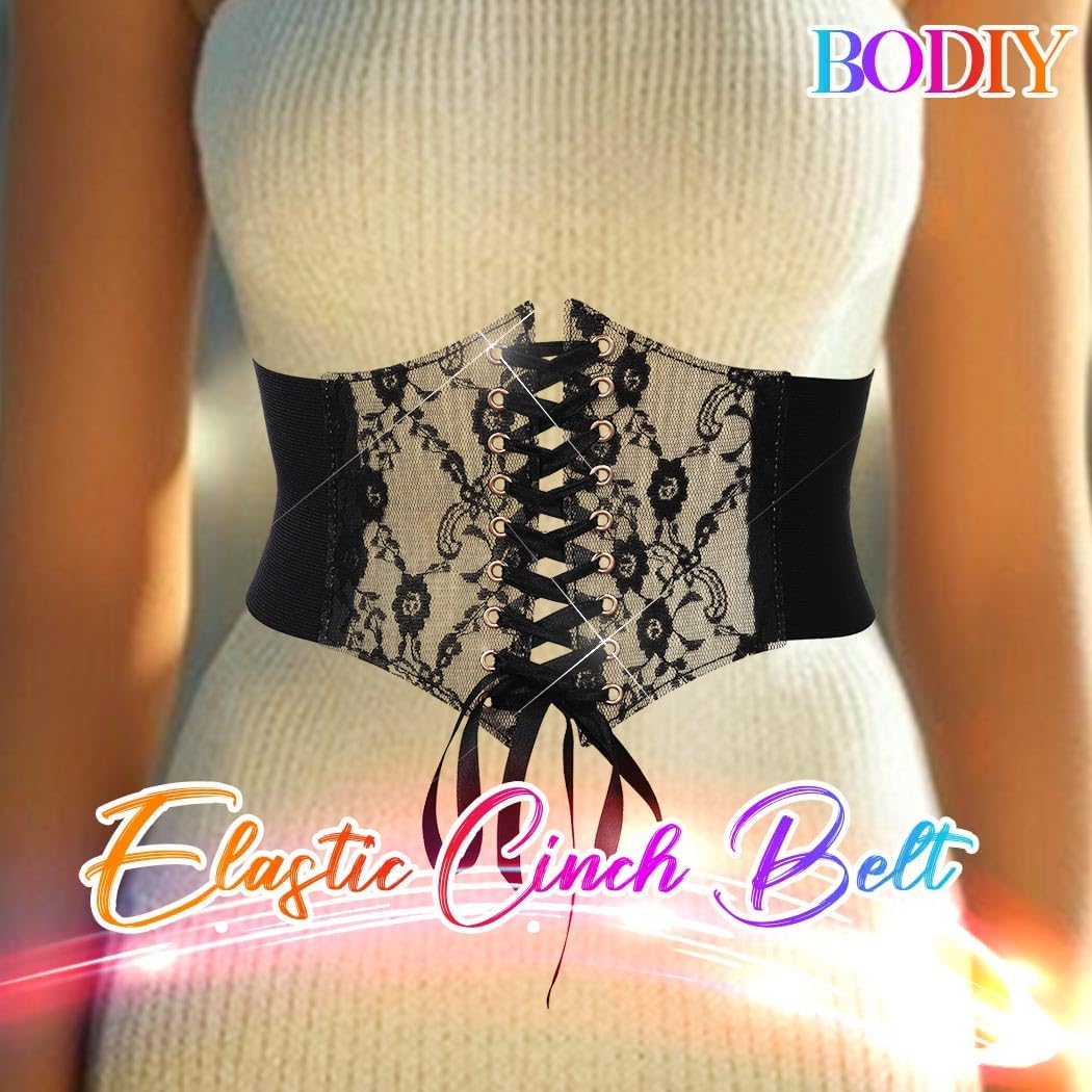 BODIY Women Lace Corset Belts Elastic Cinch Belt Tied Waspie Wide Waist Bustiers for Dress - Image 4
