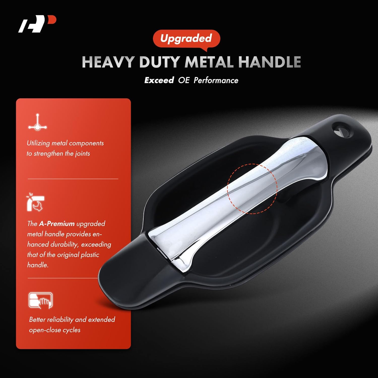 A-Premium Front Left Driver Side Upgraded Metal Exterior Door Handle with Keyhole Compatible with Chevrolet Colorado 2004-2012 & GMC Canyon 2004-2012, Black Housing with Chrome Lever