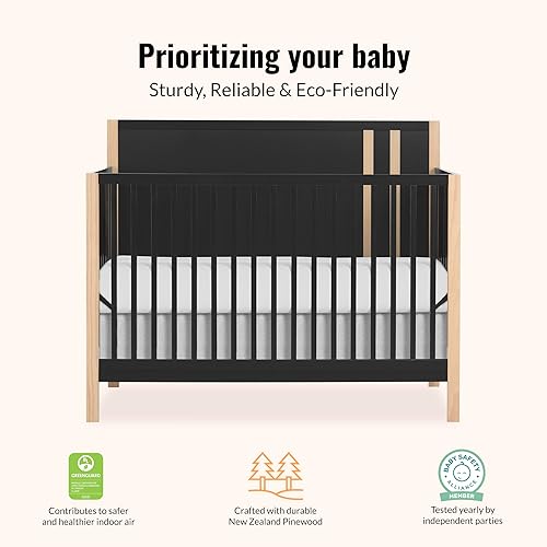 Miniatura 5 de Dream On Me Soho - Cuna convertible en negro mate vintage, certificado JPMA y Greenguard Gold, fabricada con madera de pino sostenible de Nueva