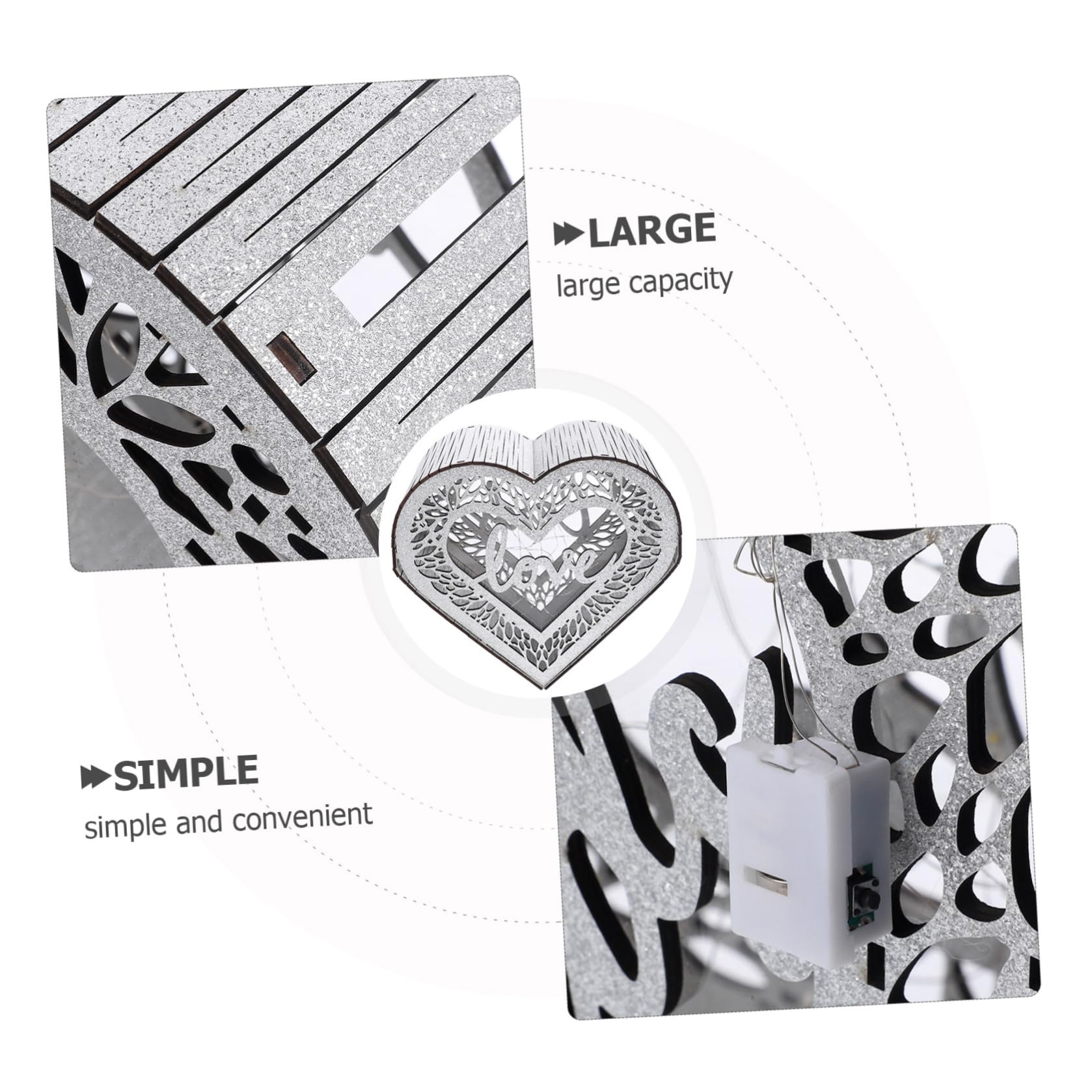 KALLORY Scatola per Contenere Biglietti per di in e a Legno Cuore Forma Rustico Grande Capacità Buste e Piccoli Oggetti Decorazioni Matrimonio e Ricevimento