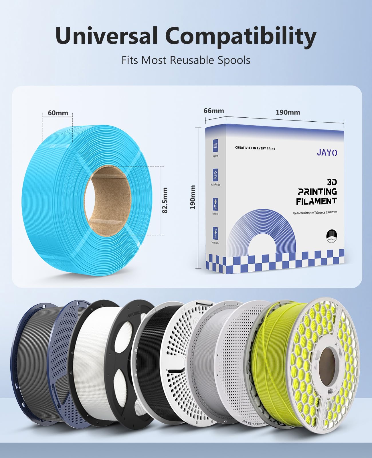 JAYO Filament PLA Refill 1,75 mm, zwiększona wytrzymałość, materiały do druku 3D, dokładność wymiarowa +/- 0,02 mm, Neatly Wound, 1,1 kg (+ 100 g dodatku), farba do drewna