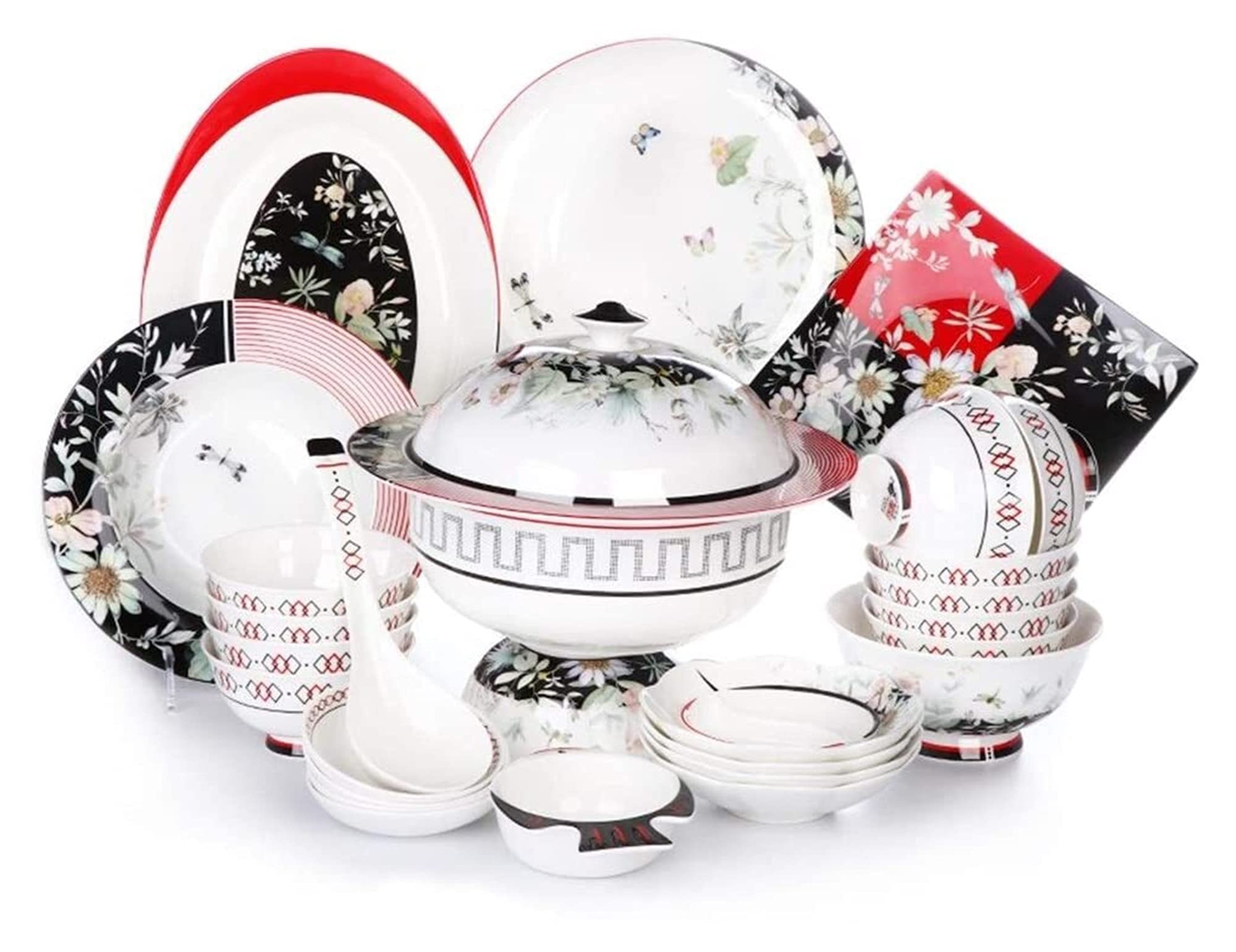 Zestawy obiadowe Zestaw naczyń, styl japoński 50 elementów Porcelana kostna 24K Phnom Penh Luksusowa zastawa stołowa z porcelany kostnej, serwis na 10 osób(