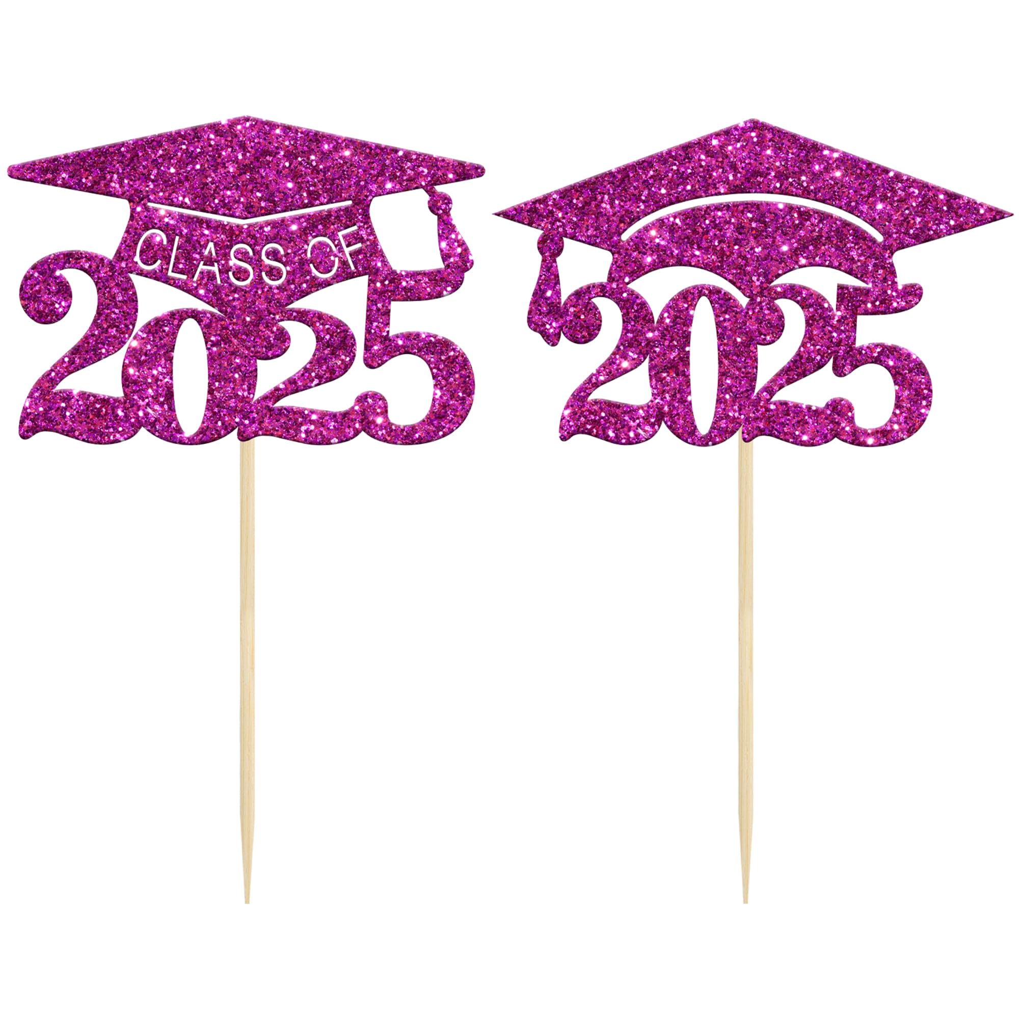 Gyufise 24Pcs 2025 Graduation Cap Cupcake Toppers Glitter Glitter Class of 2025 Grad Cap Cake Picks for 2025 Graduation Theme Party Cake Decorations Purple - Image 3