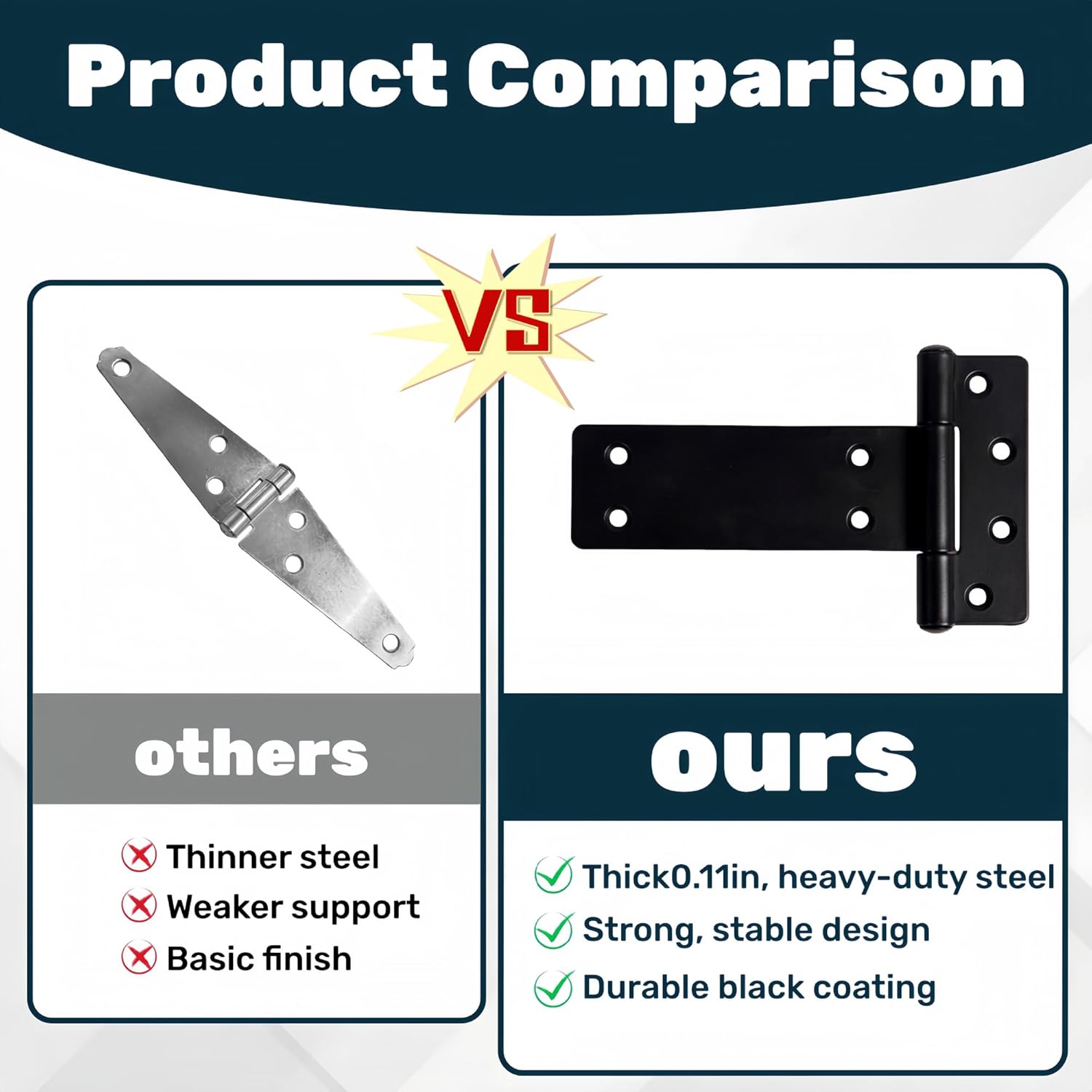 5 in T-Strap Heavy Duty Gate Hinges,260 Lbs Capacity Black Shed Door Hinges, 4 Pack Heavy Duty Gate Hinge,Wrought Hardware for Wooden Fences, Barn Door, Screws Included (5in-4 pcs)