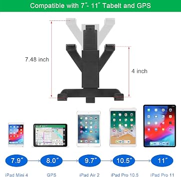 iTODOS Tablet Holder for Spin Bike, Stroller,Treadmill,Golf Cart, Wheelchair,Stationary Bike,Microphone Stand, Adjustable 7~11 Tablet Clip Fits iPad,Samsung Galaxy Tab, Google Nexus, Fire HD and GPS