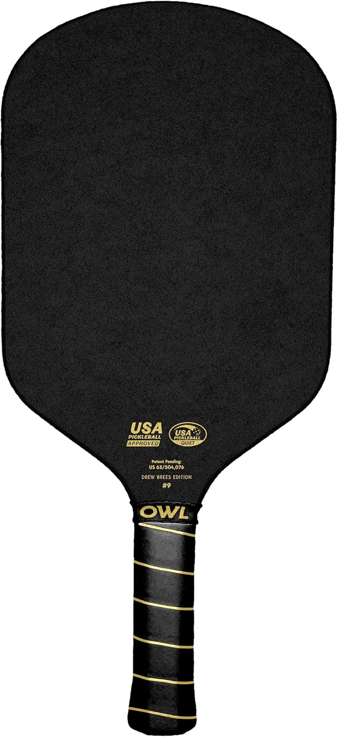 OWL Drew Brees CXE Pickleball Paddle – USAPA Pro Tournament Approved | Gold & Black Signature | Hybrid Shape & 16MM Core | Patented Nanotechnology Design | 50% Noise Reduction | Power & Spin - Image 4