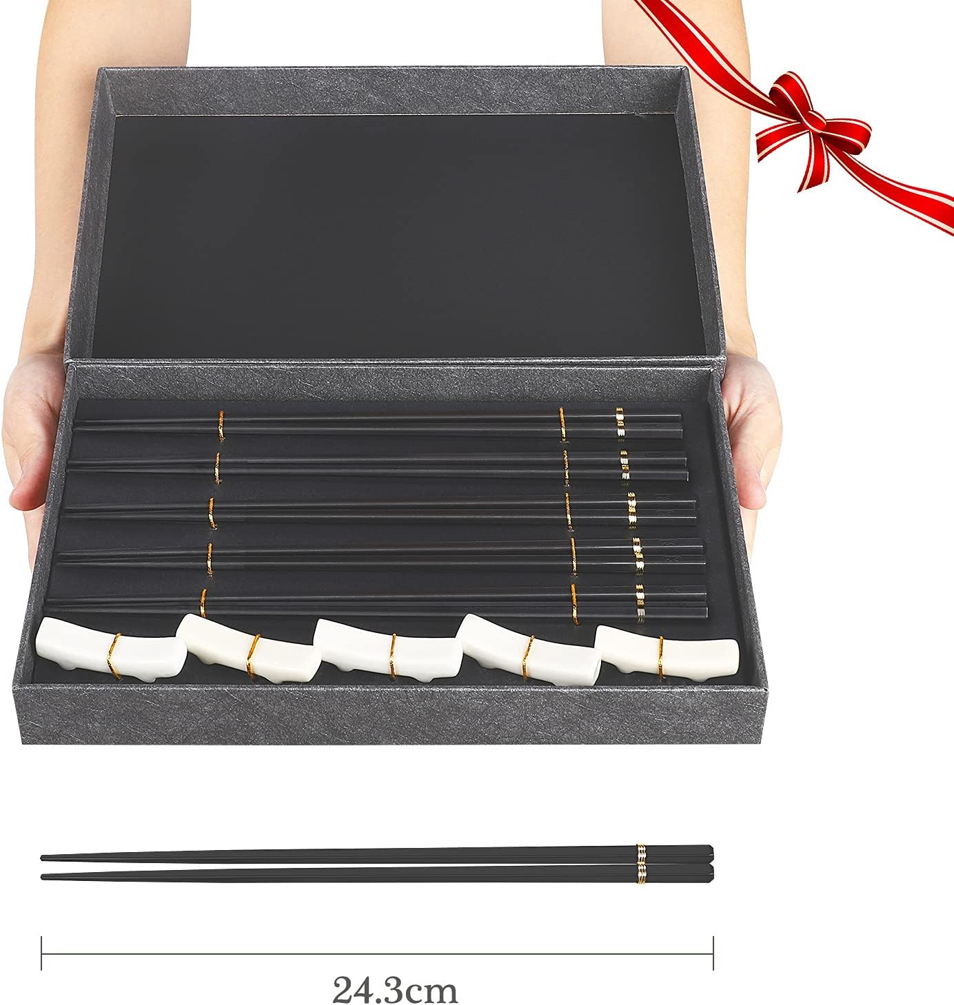 Blасk Frіdау Sаlе 2022 Chopsticks Reusable Chinese Japanese Fiberglass Chopsticks with Holder, Dishwasher Safe, Premium Quality Chopsticks Gift Set(5 Pairs)