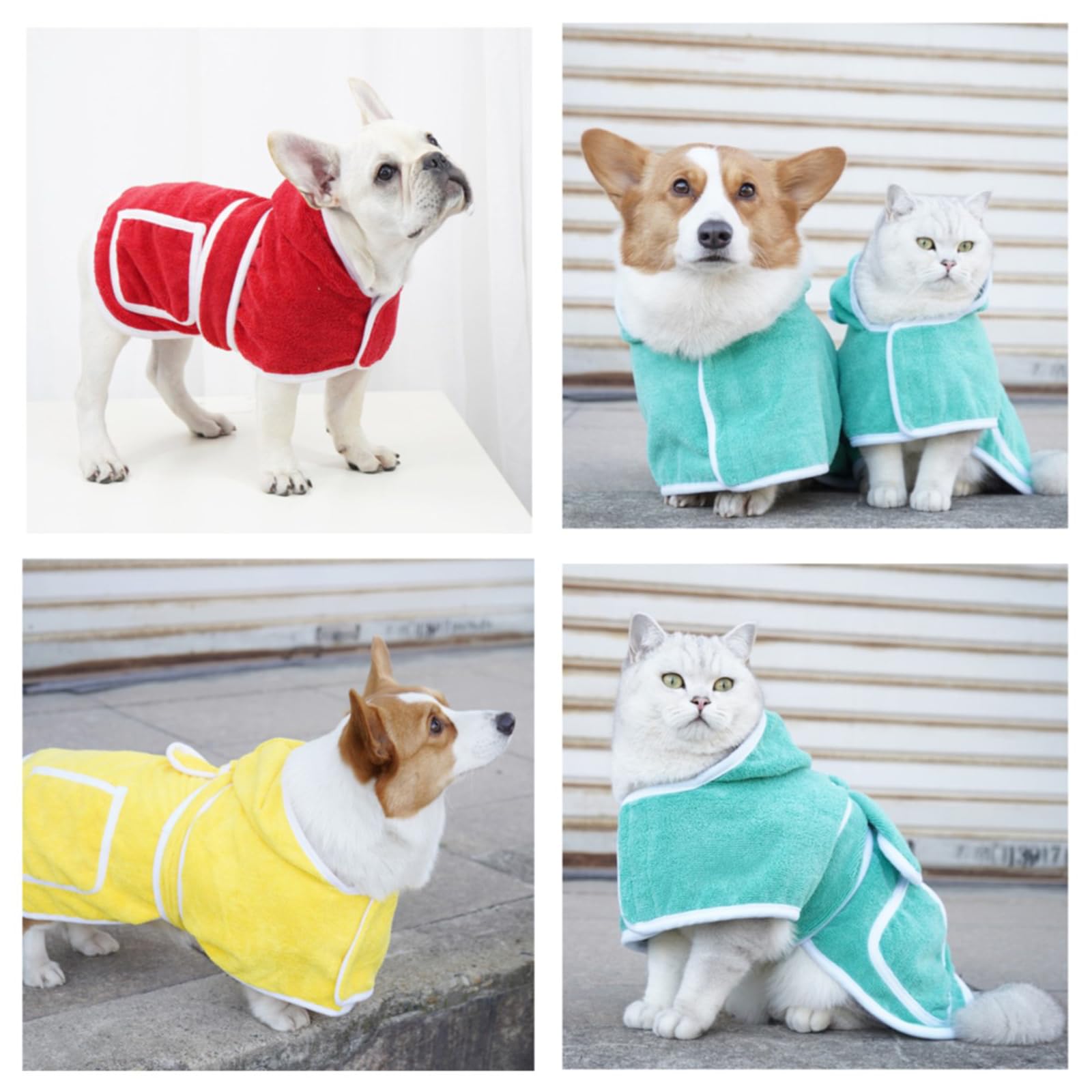 Peignoir pour Animaux De Compagnie Serviette en Microfibre Portable Autocollant Magique Réglable Séchage Rapide Super Absorbant pour Chien Et Chat,Rouge,M