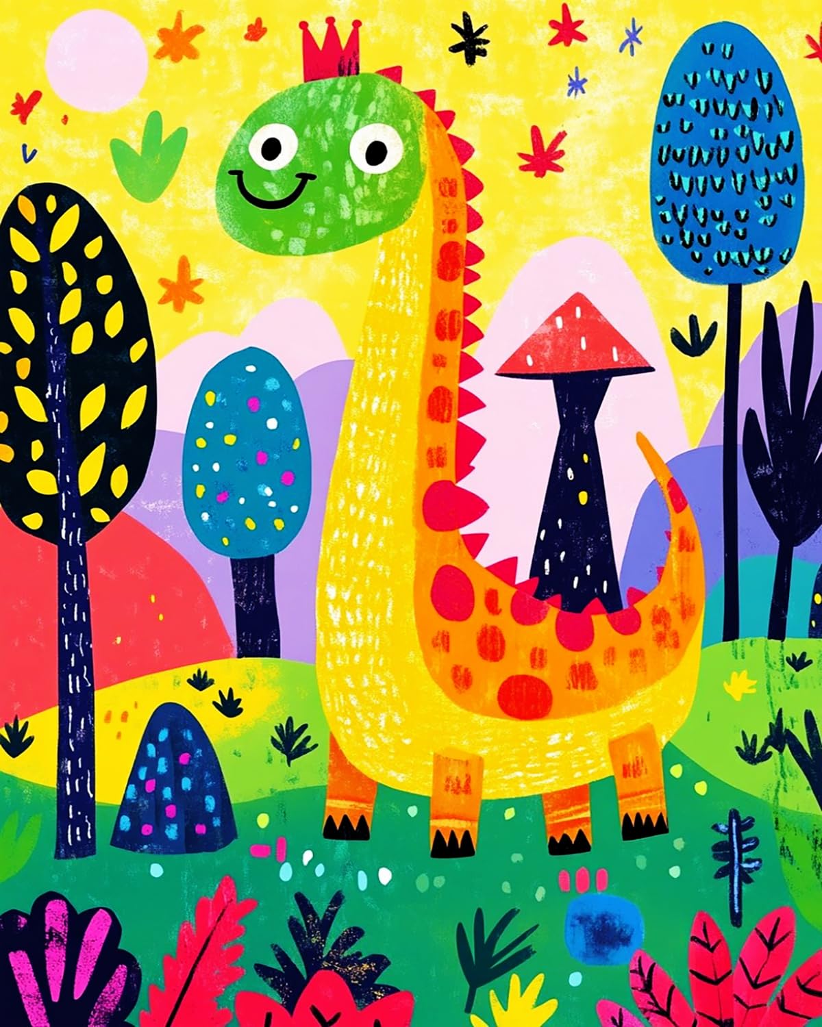 Liubaishi Multicolour Paint By Numbers For Adults, Happy Little Dinosaur, 16X20 Inch, Acrylic On Canvas, With 3 Brushes
