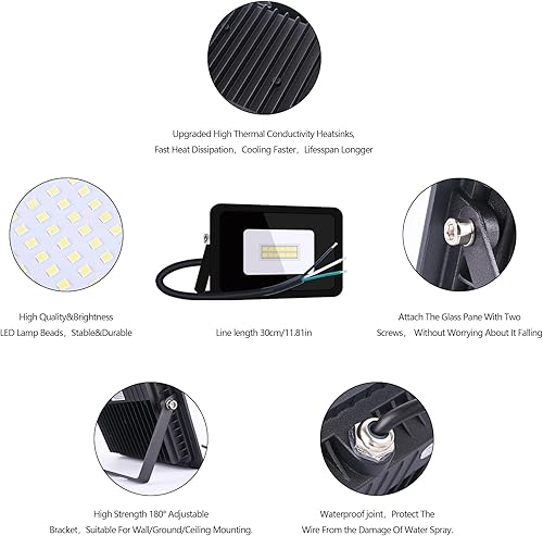 Miniatura 2 de MIHEAL Foco de luz LED ultrafino de 10 W, 20 W, 30 W, 50 W, 100 W, lámpara de búsqueda LED de 110 V para jardín al aire libre y plaza de calle