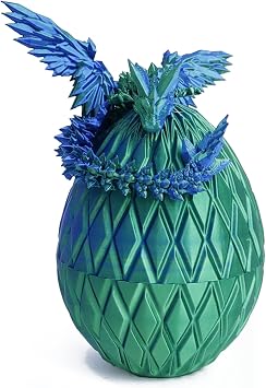 3D Printed Dragon Egg with Dragon Inside- Easter Egg, Flying Dragon in Diamond Egg, Mystery Winged Dragon Gift, Desk Decoration, Fidget Toy Green Blue