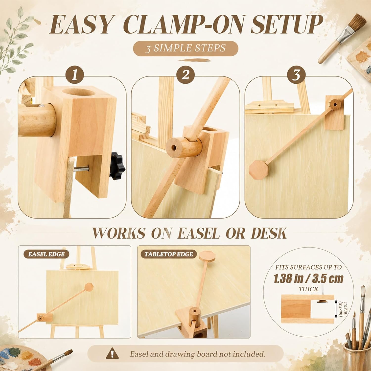 Cinnvoice Mahl Stick for Painting, Artist Hand Rest, Clamp On Beechwood Painting Support Stick, Adjustable Stable Hand Rest for Easel, Oil Acrylic Watercolor Paint Supplies for Artists Students