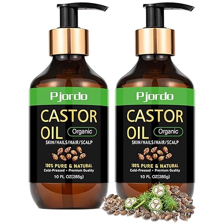 Pjordo Castor Oil Organic Cold Pressed Unrefined, 100% Pure Castor Oil, Hexane Free, Organic Castor Oil for Hair Growth, Thicker Eyelashes Eyebrows, Moisturizes Skin, 20 fl. oz in Total, Perfect Gifts