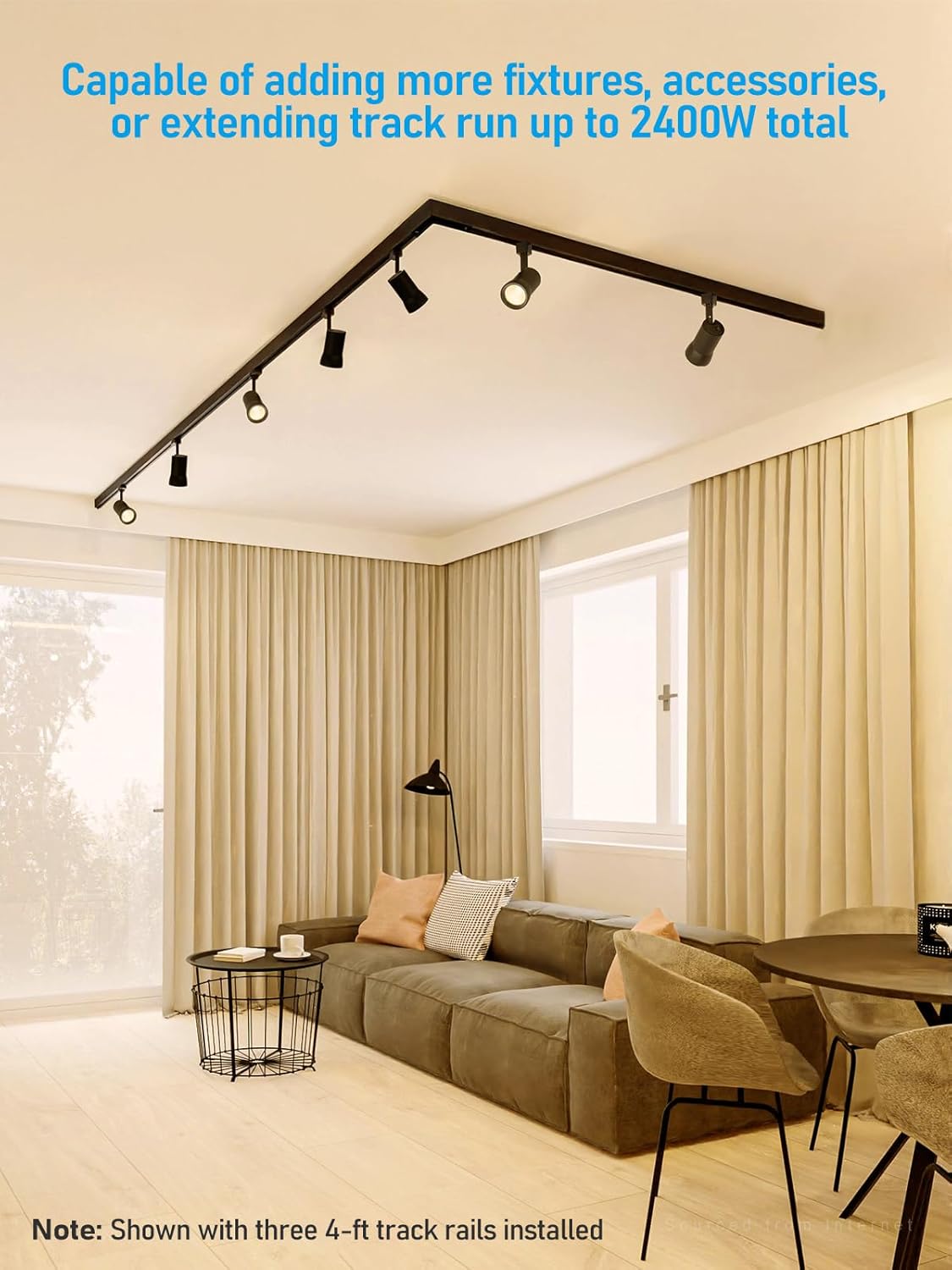 LEONLITE 10W Complete LED Track Lighting Kit, (3) H Type Spotlight & 8FT Track Rail & (1) Floating Canopy Connector & (1) I Connectors, CRI90+, 3000K Warm White, Black