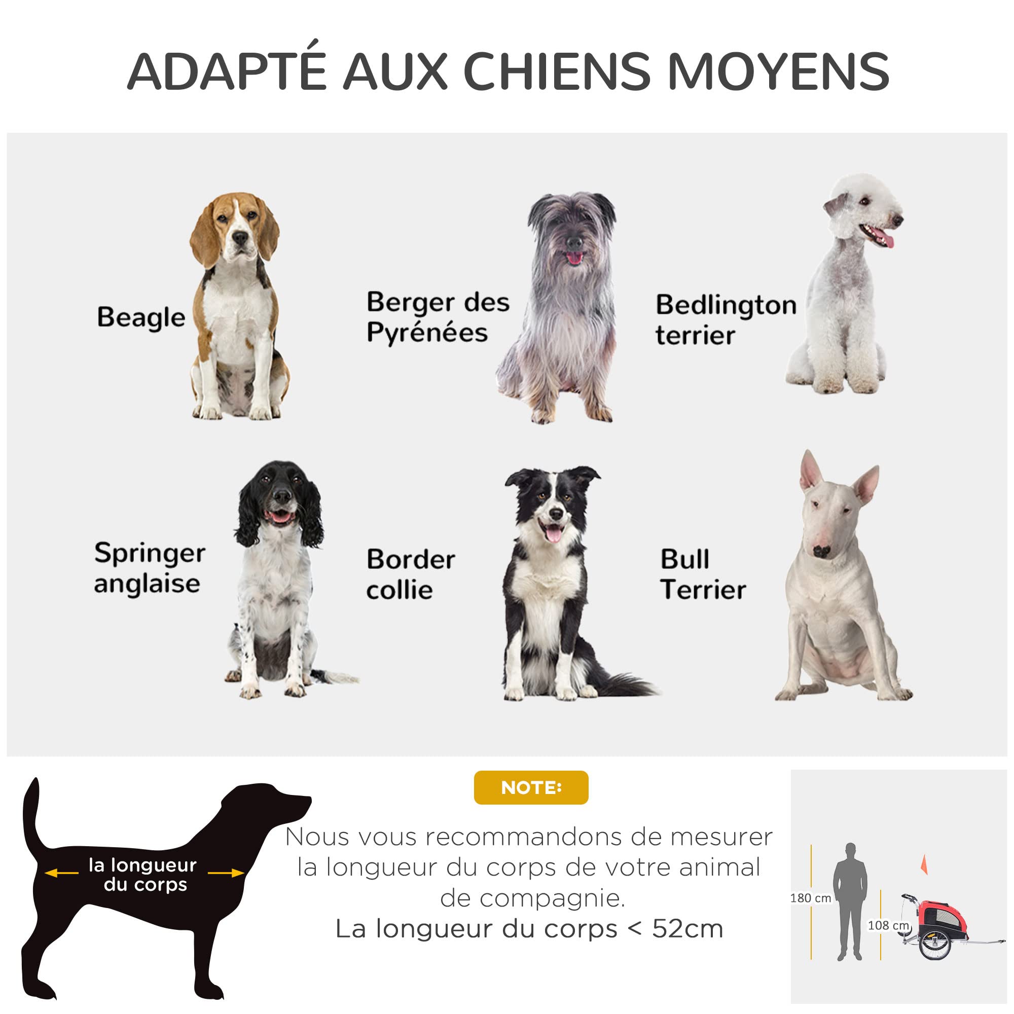 HOMCOM Remorque vélo Jogger 2 en 1 pour Animaux Drapeau Roue Avant pivotante réflecteurs et Barre d'attelage Inclus Rouge Noir