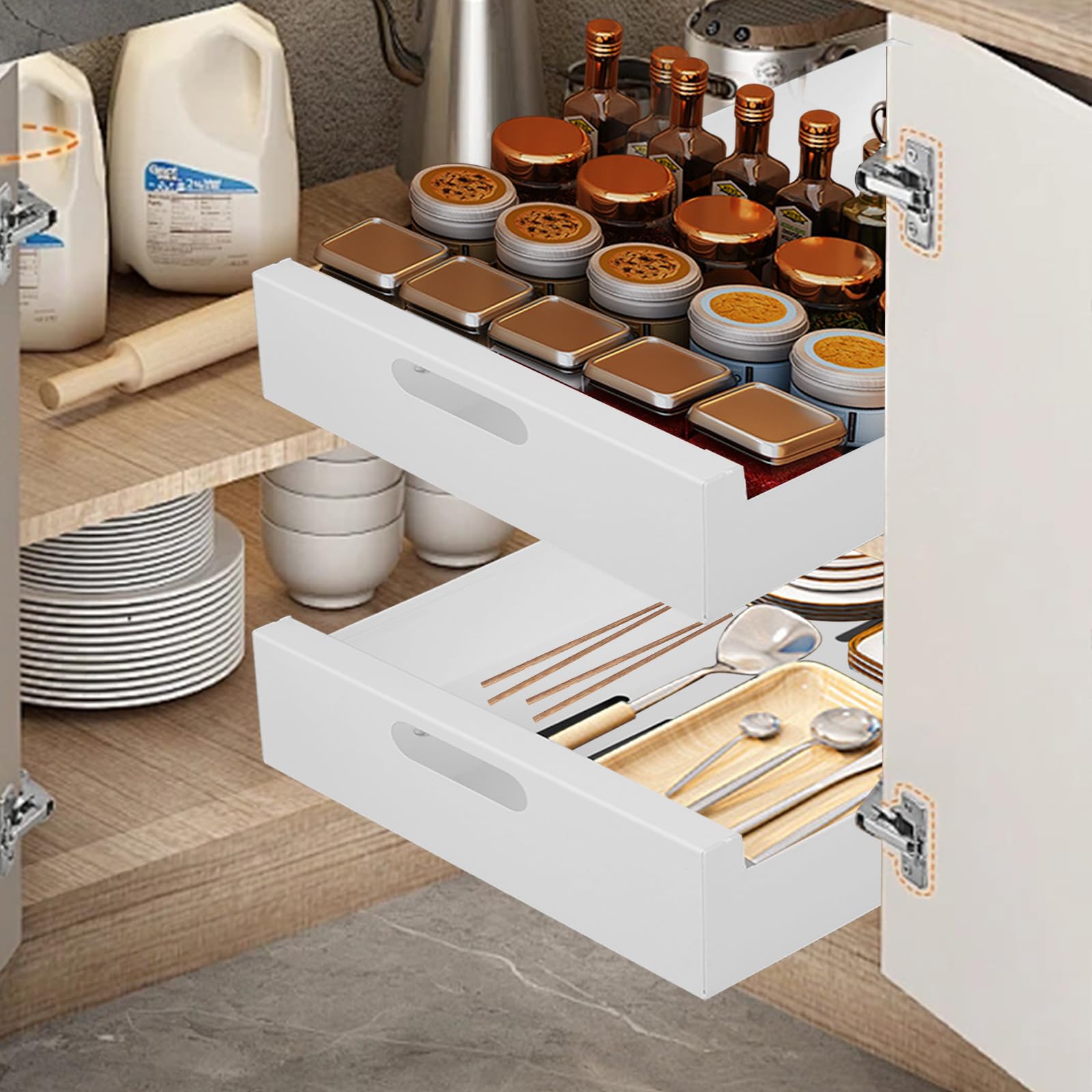 KMQRDZi Pull out Cabinet Organizer, organizer estraibile per armadi, cassetti scorrevoli con estrattore roll-out, armadio da cucina per pentole, per armadietti da cucina, 2 pezzi (bianco, 40 cm