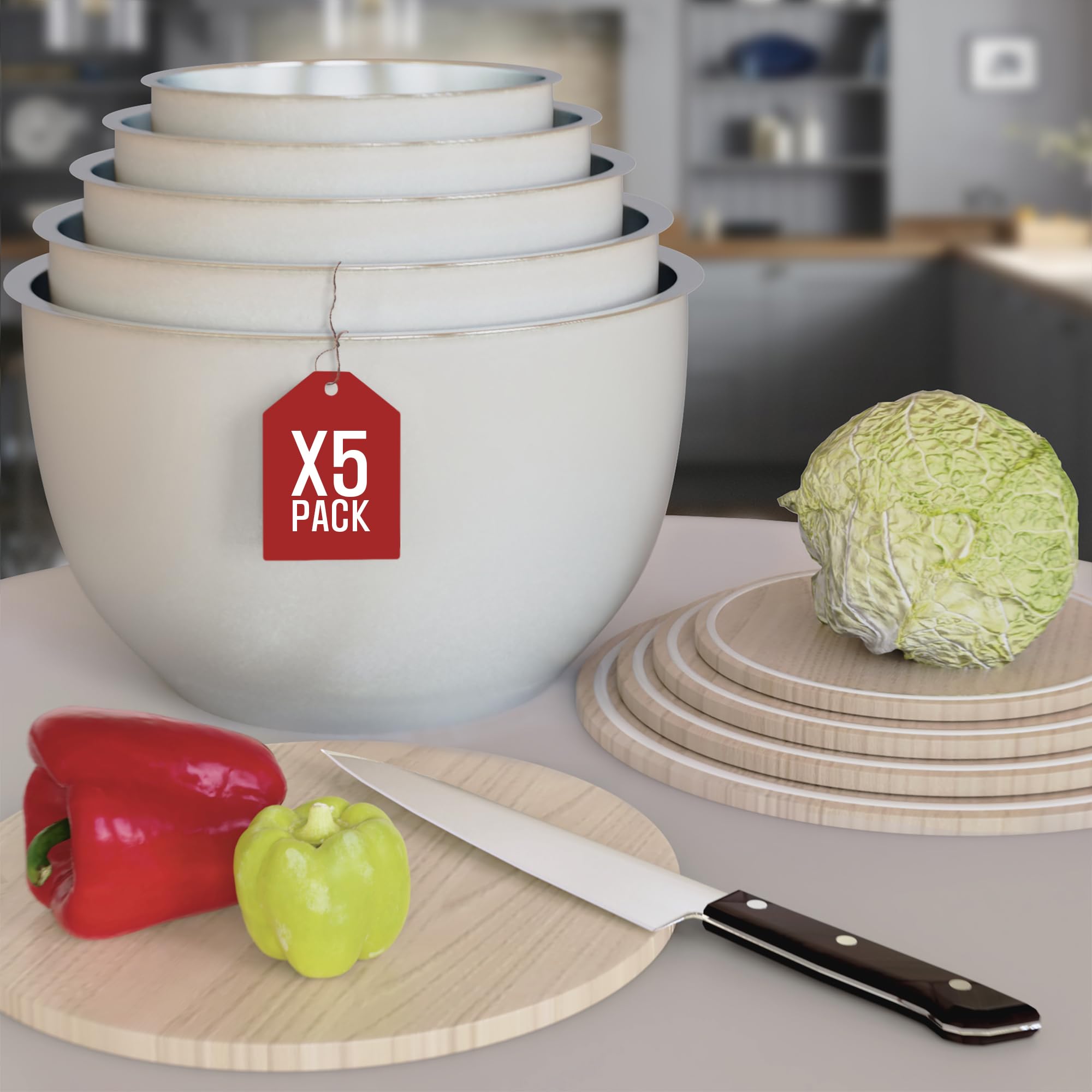 Large Salad Bowl with Lid 5-Pack - Stainless Steel Mixing Bowls Set Bowls with Lids Cooking Bowls Extra Large Mixing Bowls for Kitchen Non Slip Mixing Bowls with Lids Set