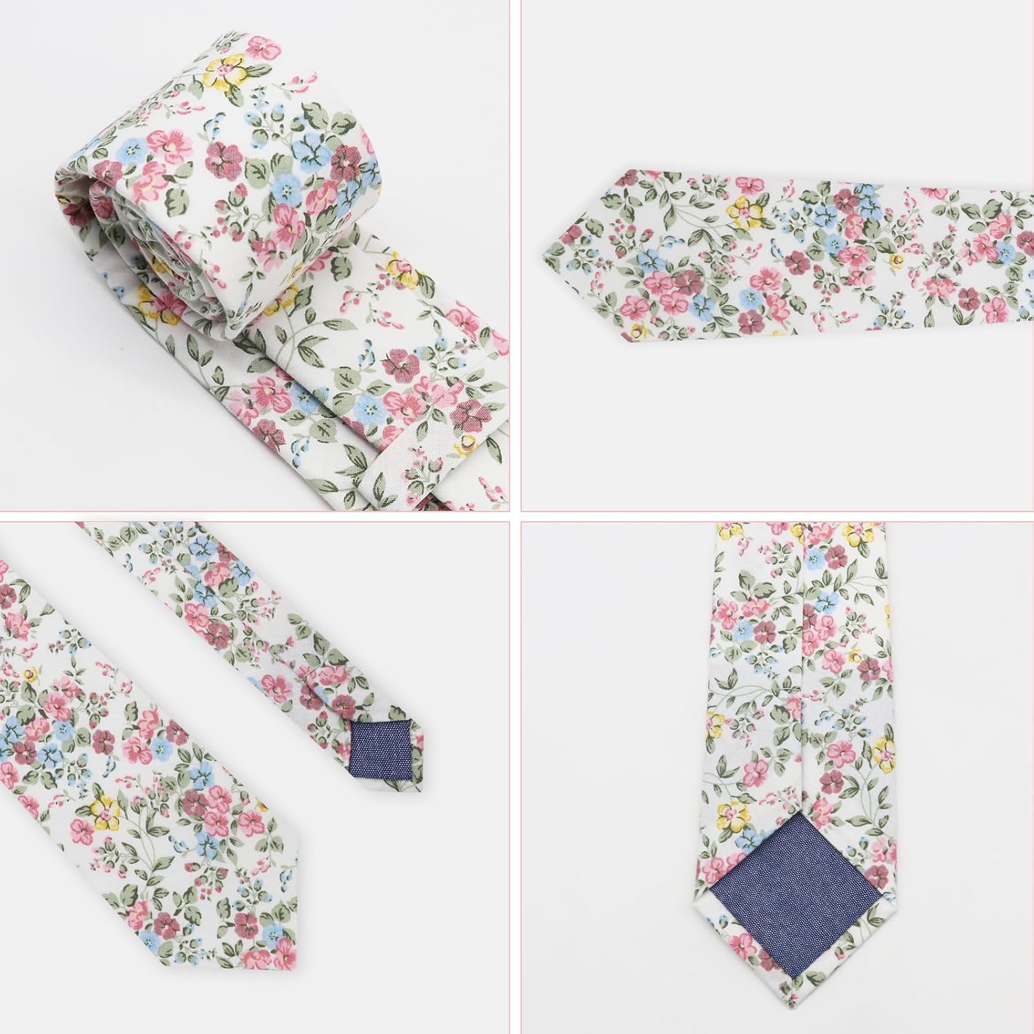 Flora Mens Ties, Cotton Skinny Ties for Men 2.75" Wildflower Men's Necktie for Wedding Groomsmen Graduation Banquet
