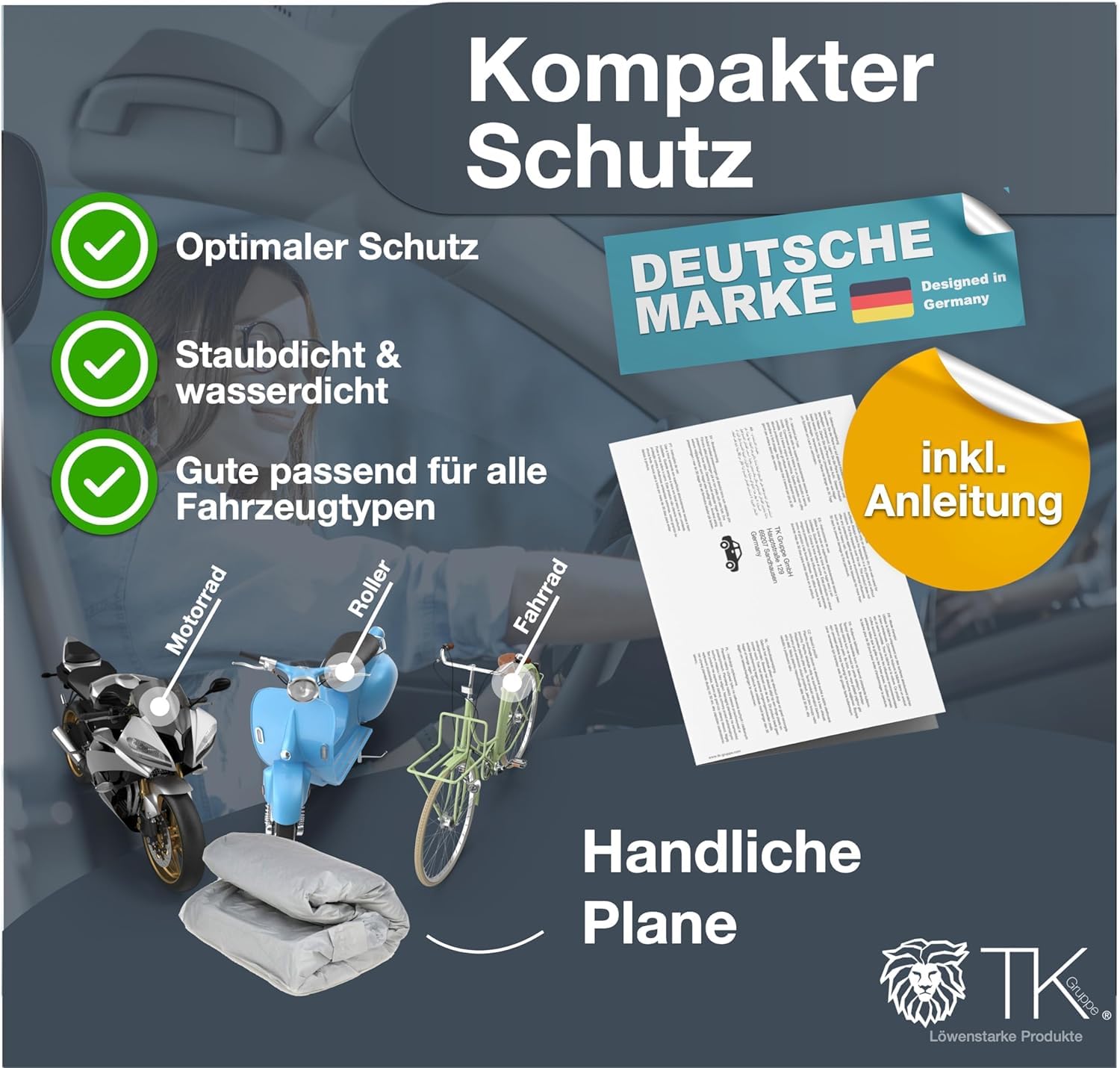 3X Universal Motorrad Abdeckplane Outdoor - ca. 220 x 95 x110 cm - Zubehör Motorradabdeckung Motorradplane Roller als Plane zur Abdeckung - Winterfest & wasserfest