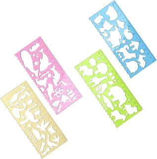 4Pcs Clear Ruler Animal-Shaped Stencils – Plastic Drawing & Painting Template Ruler Set for Kids, Crafts, School Art Projects, and DIY Drafting