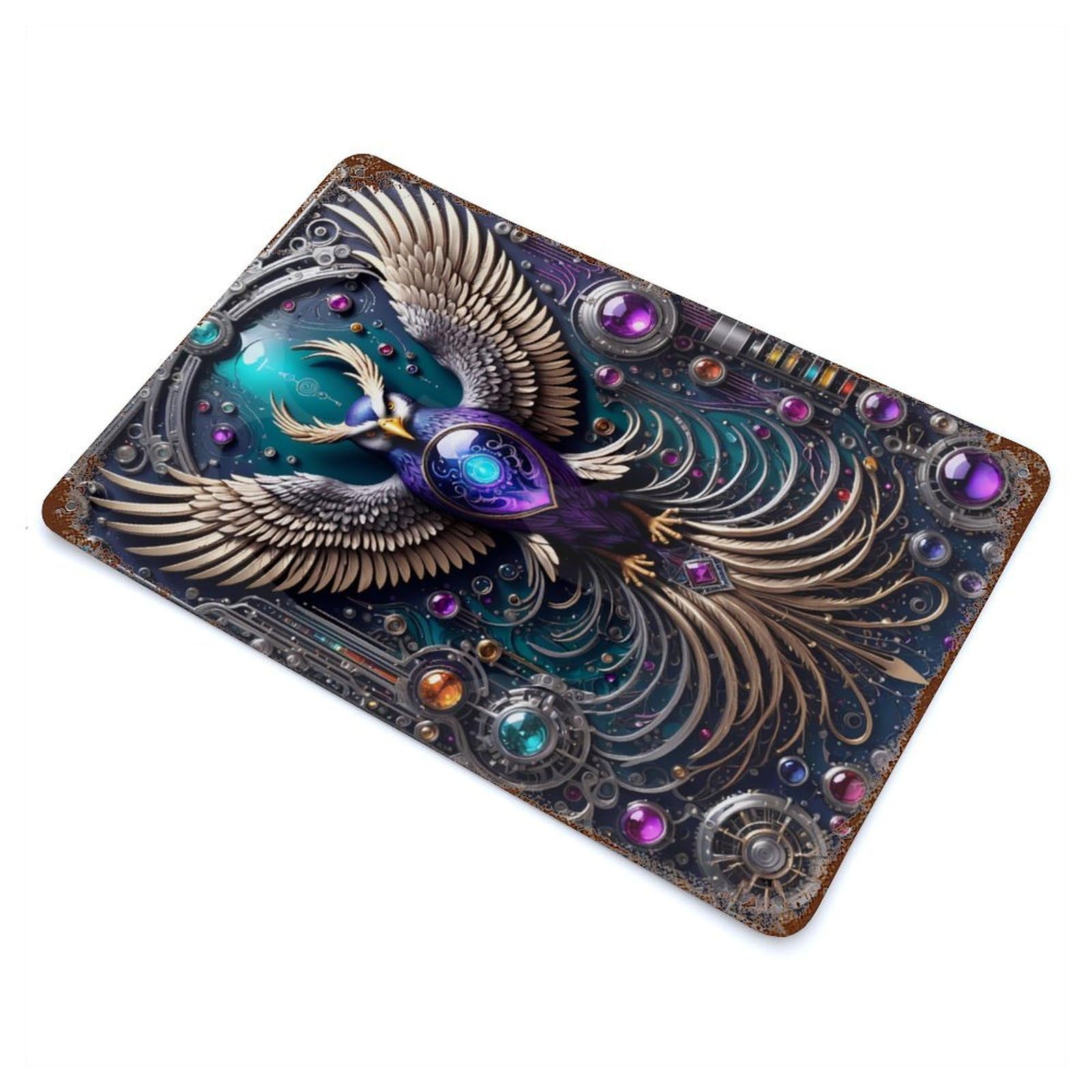 Garage Style Ethereal Owl Technology Rusty Metal Tin Sign 11.8"x7.9", Novelty Wall Decor for Bar And Workshop