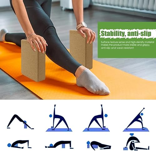 Miniatura 5 de Bloques de yoga de corcho, 1 paquete de bloques de alta densidad con superficie antideslizante, accesorios ecológicos para mujeres, ideales para