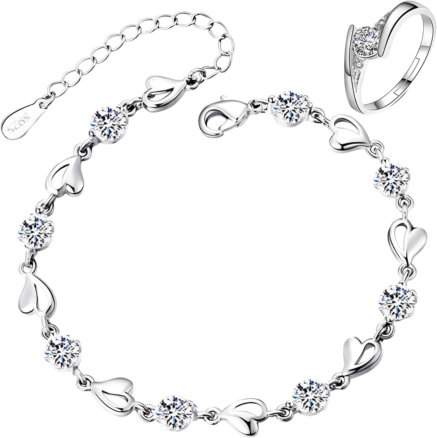 Mexico 925 925 Sterlingsilber Armband Mit Herz-Charm & Zirkon – Damenschmuck Für Hochzeit & Anlässe Armband Damen Silber 925