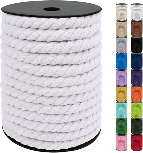 JeogYong Cordón de macramé de 0.394 pulgadas, hilo de cuerda de macramé de algodón natural de 75 pies, cuerda de algodón torcido de 3 hebras, cuerda