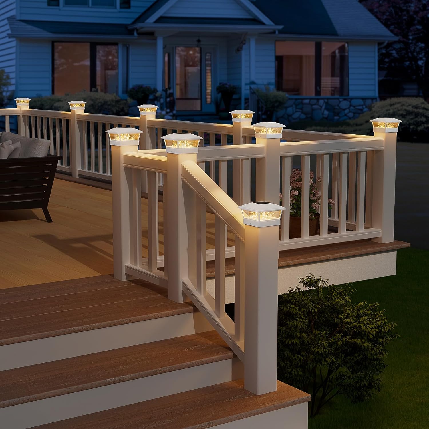 VOLISUN Solar Post Cap Lights Outdoor 12Pack, White Fence Cap Lights Solar Powered Fits 4x4 6x6 Wooden/4x4 5x5 Vinyl Post, Firefly filaments Lighting for Garden/Patio/Porch,with Warm White