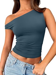 Trendy Queen Womens Off The Shoulder Tank Tops Going Out Crop Shirts | Double Lined Y2k Summer Cute Tops, Soft, Breathable, Stretchable, Fashion Lightweight Clothes