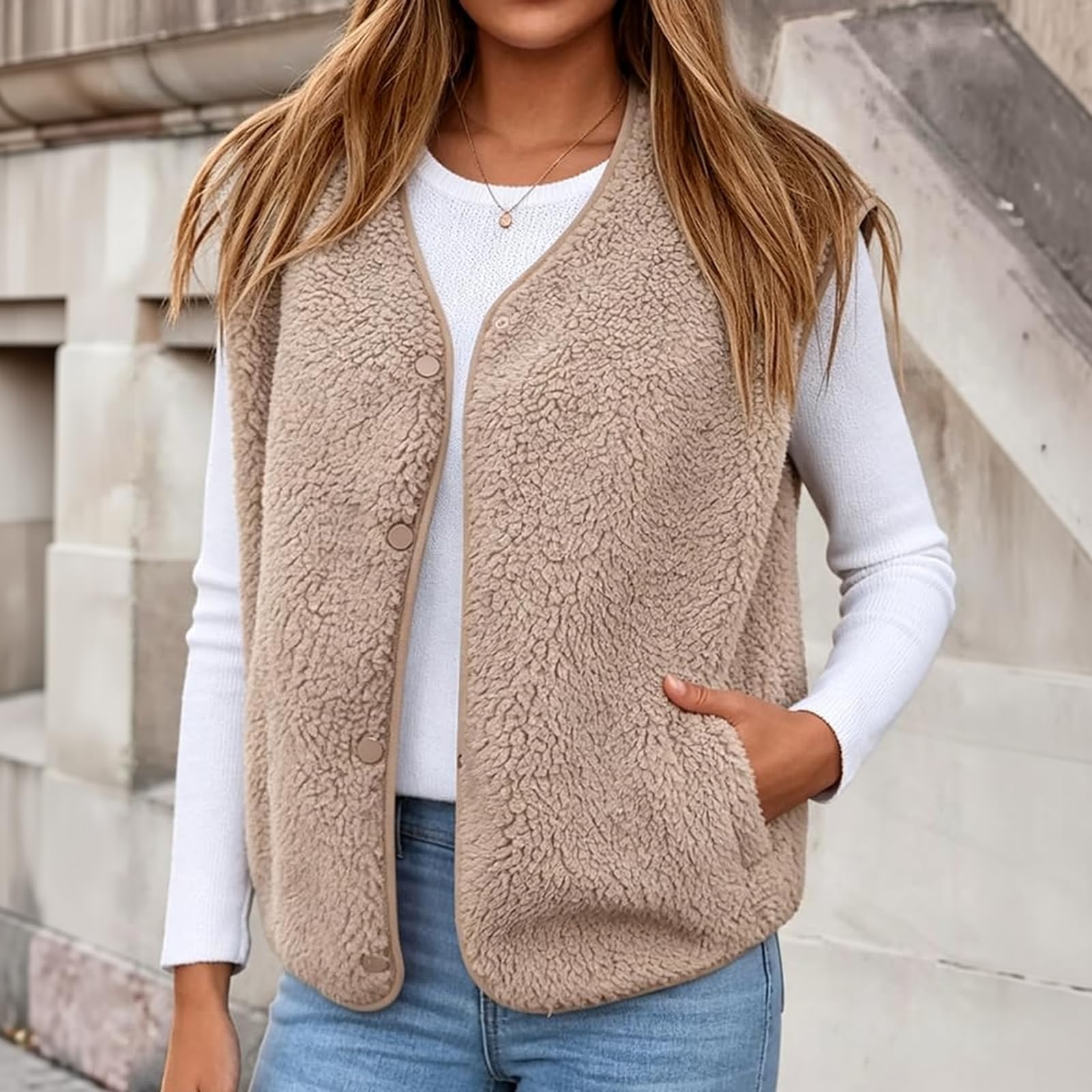 FUPODD Teddy Fleece Weste Ärmellose Teddywesten Leicht Fleeceweste Winter