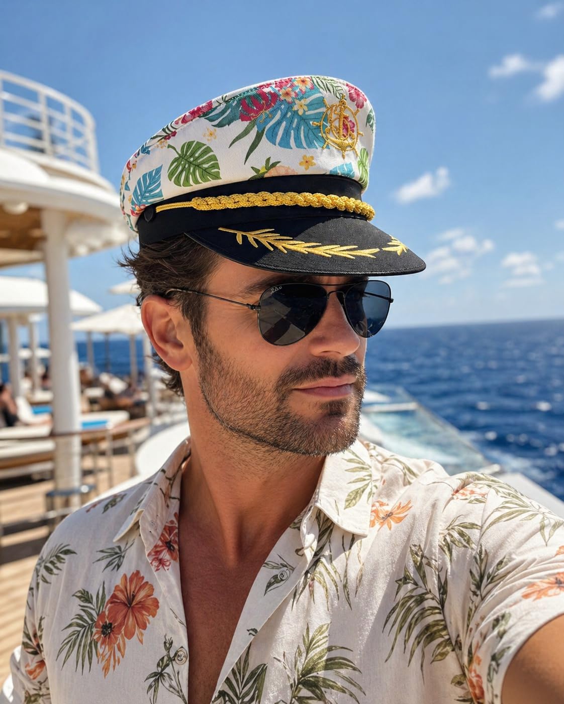 Captain Hat Sailor Hat Navy Yacht Boat Tropical Hawaiian Flower Cap Party Favors Costume Accessories Women Men
