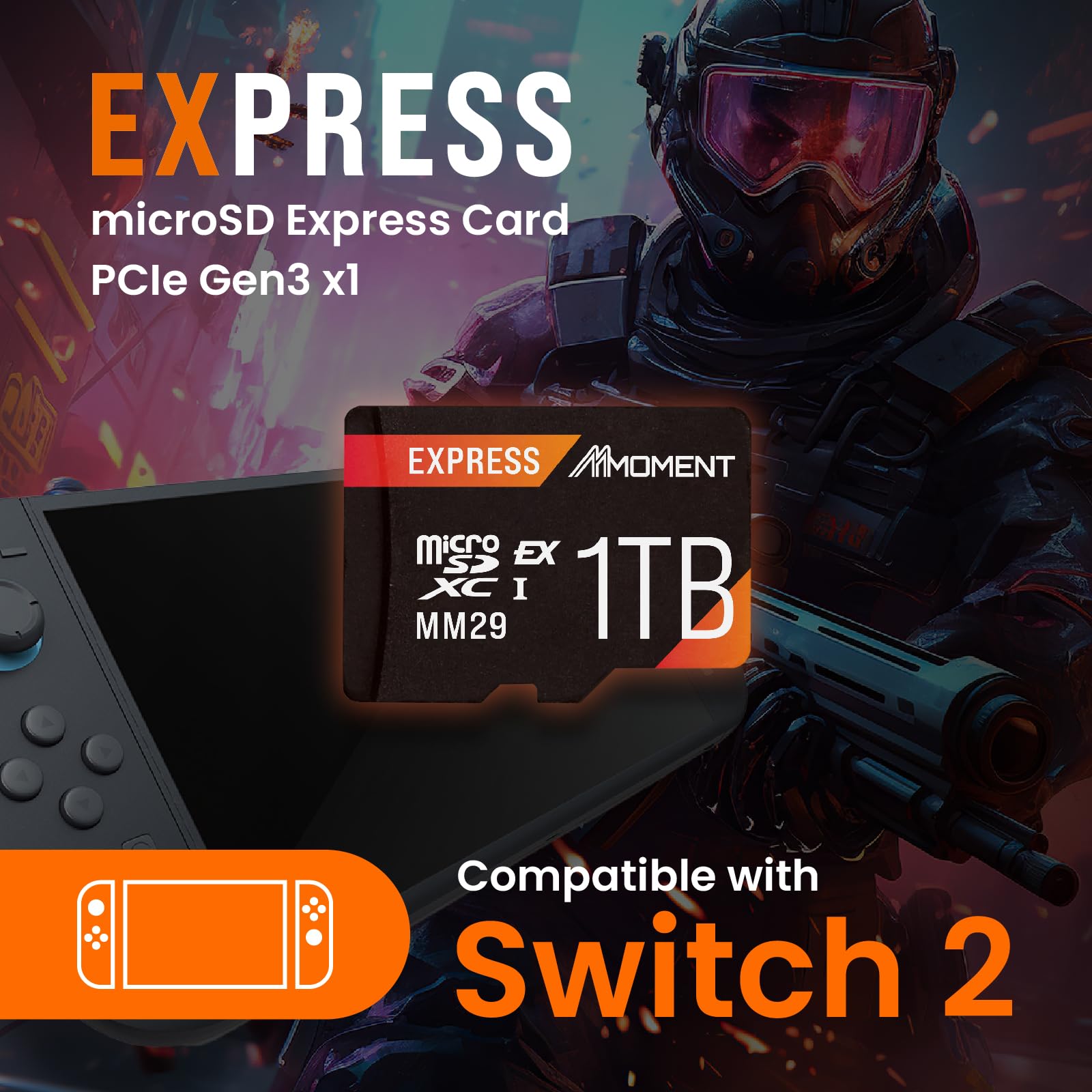 MMOMENT Scheda di memoria micro SD Express da 1 TB per Nintendo Switch 2, scheda micro SD, EX600, PCIe gen3x1, fino a 880 MB/s in lettura e 650 MB/s in scrittura, scheda di memoria da gioco (MM29)
