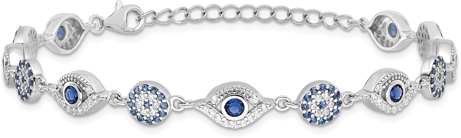 IceCarats 925 Sterling Silver Blue White Cubic Zirconia CZ Hamsa Hand of Fatima Evil Eye Protection Good Luck 7.25 inch 1.5 Chain Charm Bracelet