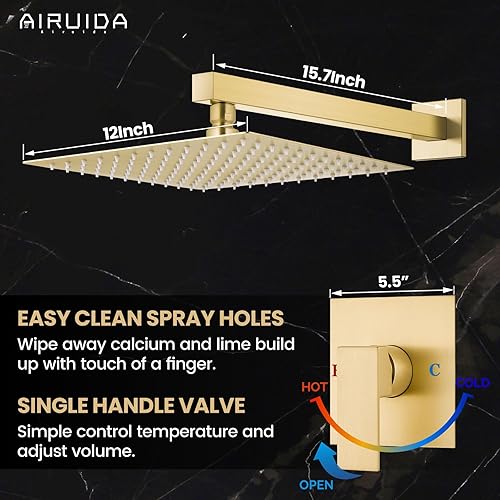 Vista 85 de Airuida Shower Faucet Set Bathroom Rain Shower System SUS304 Stainless Steel Single Handle With Male Threads Rough-in Valve Shower Trim Kit 10 Inch