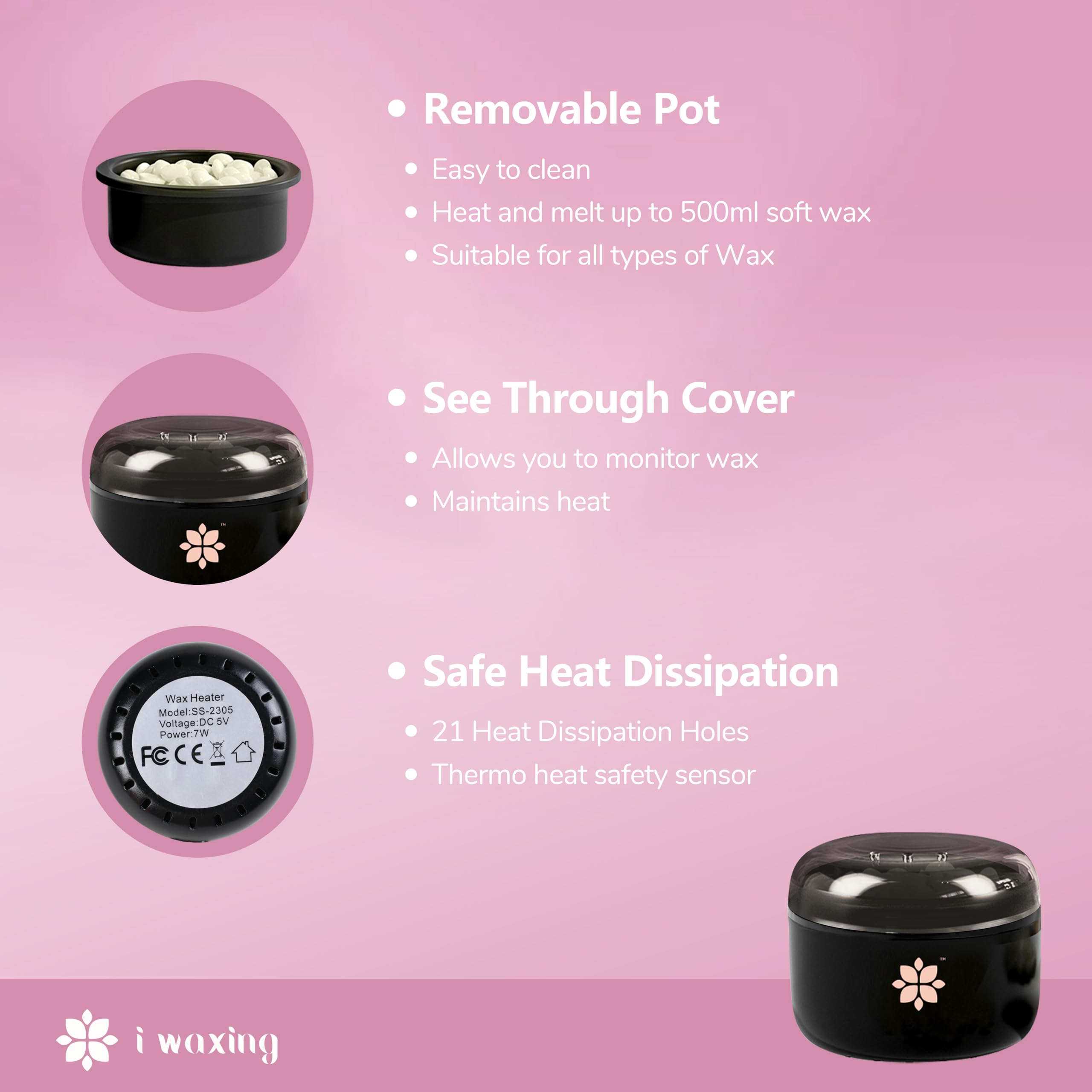 MINI - Kit calentador de cera dura termofusible para depilación con cera de 50 g, axilas, bikini brasileño, cuerpo facial, axilas, rápida eficiencia, depilación de salón en casa, regalo para mujeres y