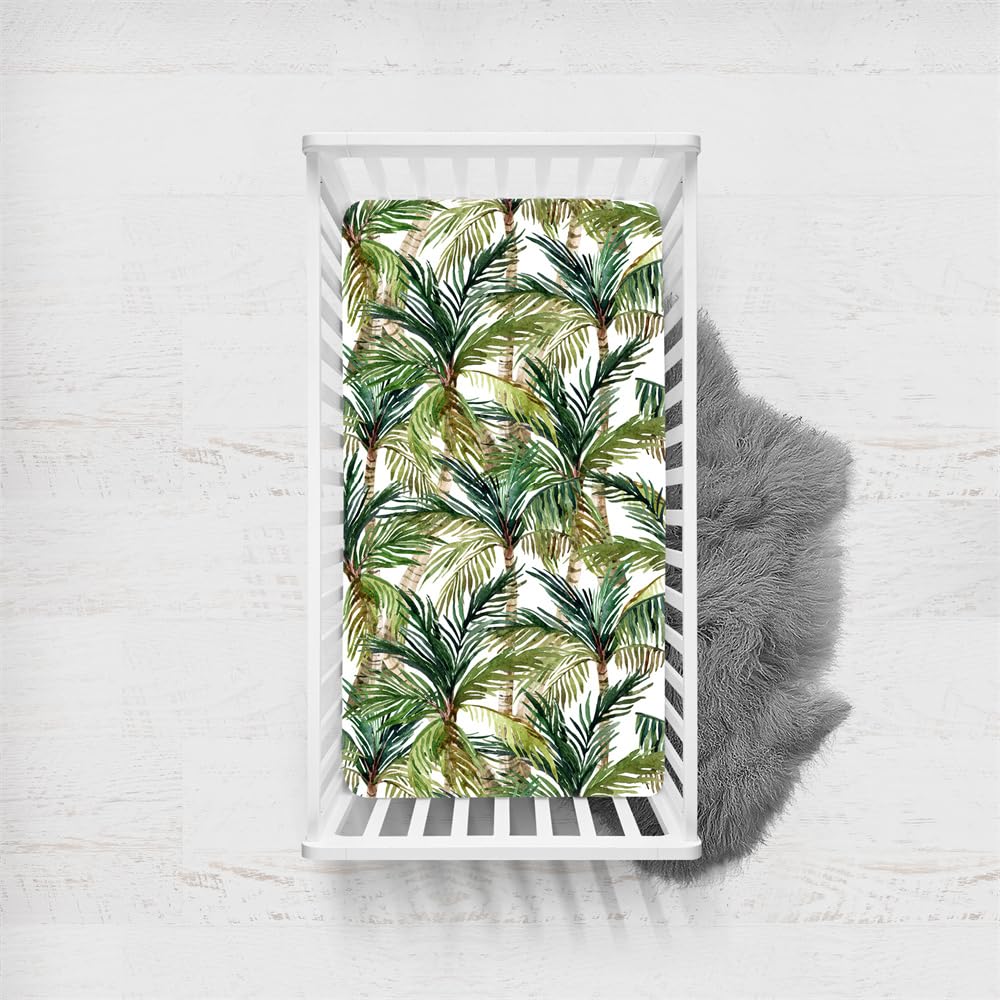 Odot Cot Bed Fitted Sheets, Toddler & Baby Bed Sheets, Tropical Palm Leaf Print Microfiber Mattress Protector Cozy Lightweight Bedside Cribs Bassinet Sheets for Boys Girls (Jungle,45x90cm)
