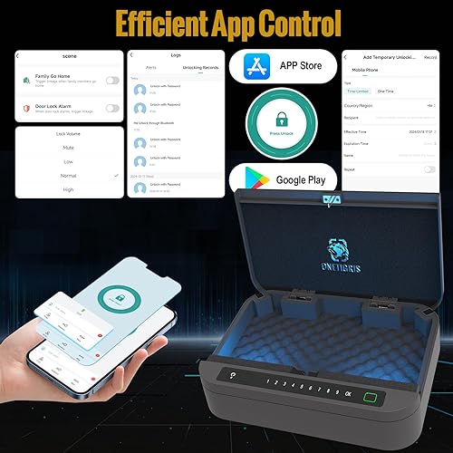 Miniatura 4 de OneTigris Caja fuerte para pistola, aplicación 0.1S, bloqueo biométrico para pistola con huella digital, código numérico, llaves de respaldo,