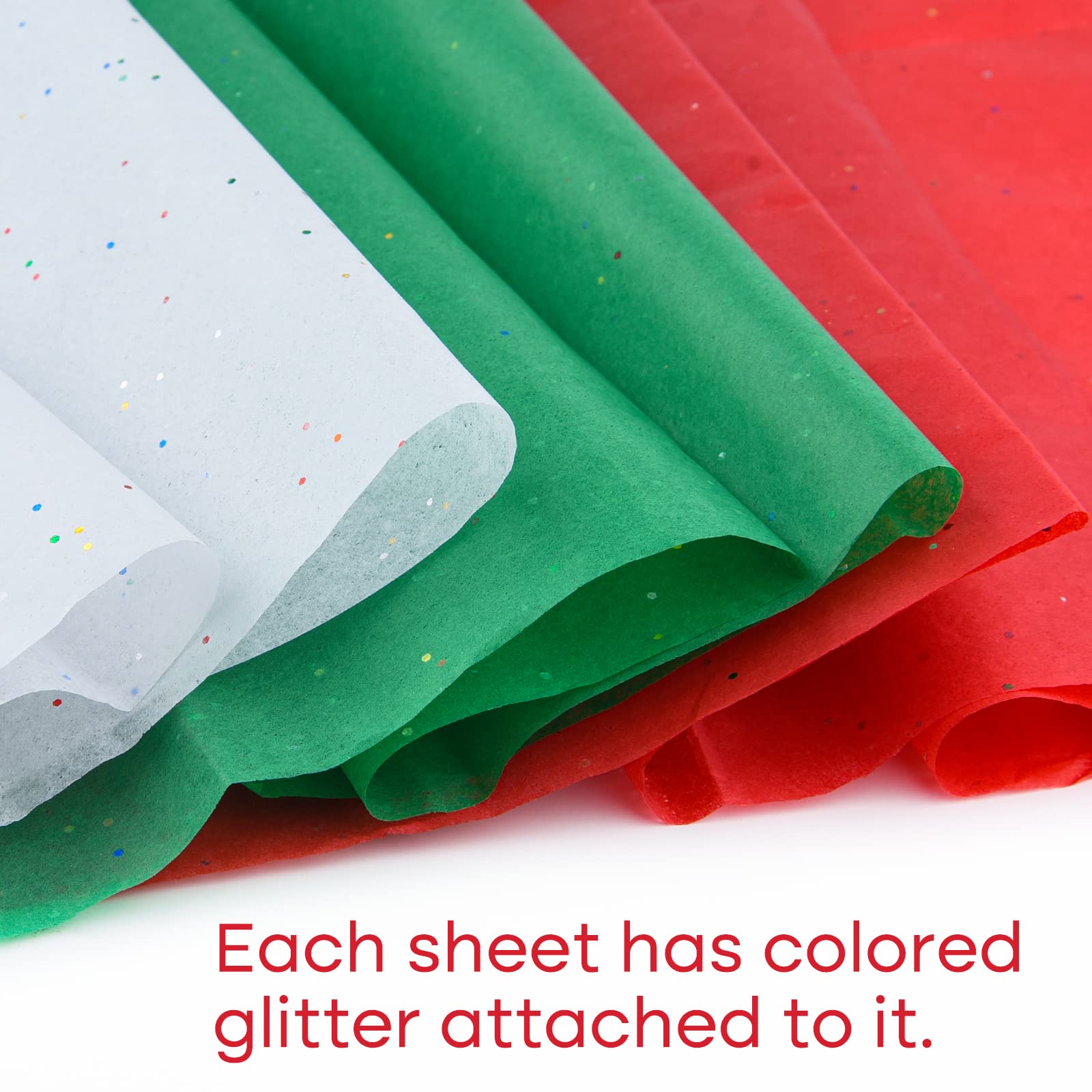 NEBURORA Glitter Tissue Paper for Packaging 50x66cm White Green Red Tissue for Wrapping Bouquet Craft Paper for Christmas Party Supplies 30 Sheets - Image 3