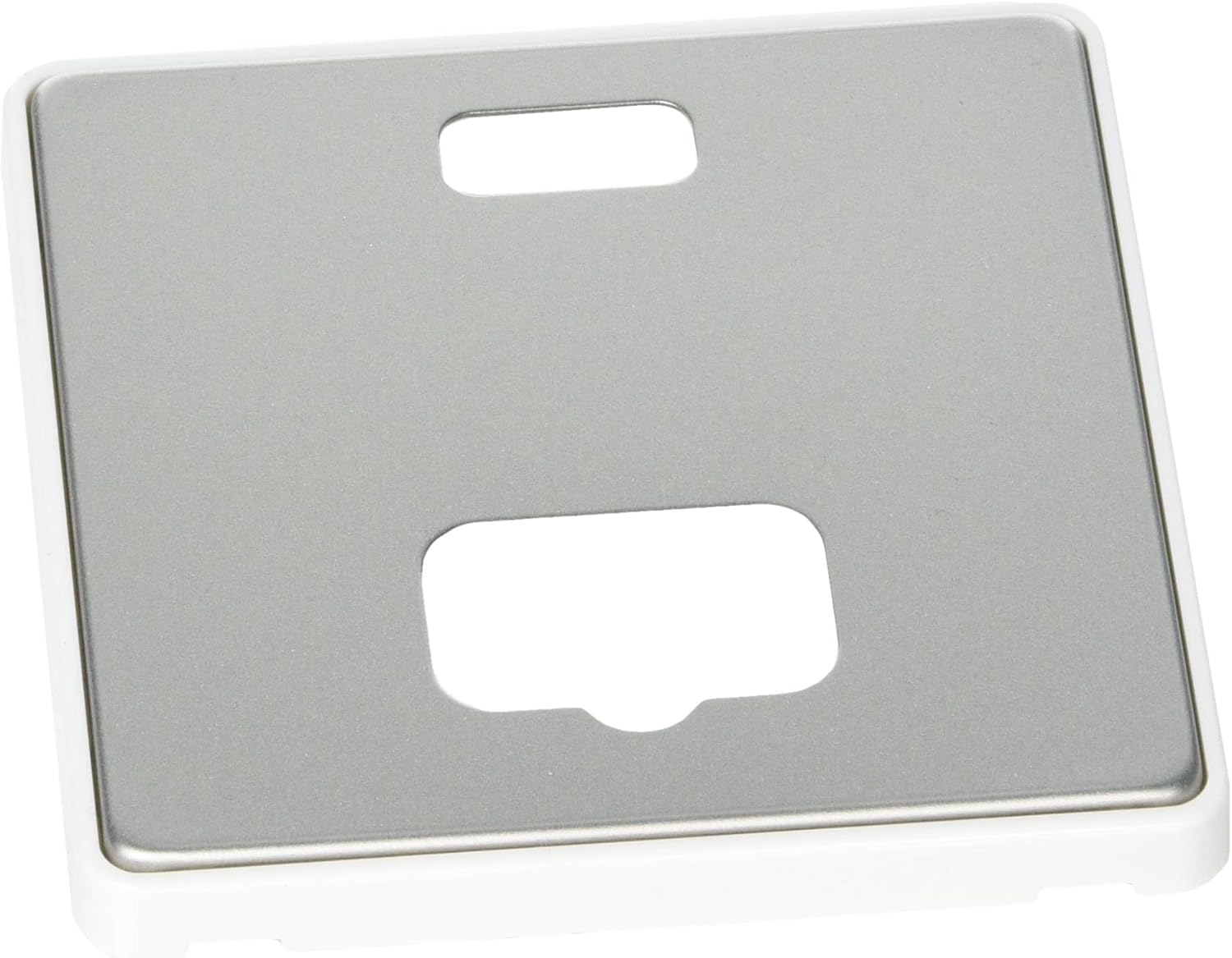 MK Dimensions 1 Gang 13A Connection Unit and Neon Satin Steel Finish Frontplate with a White Trim