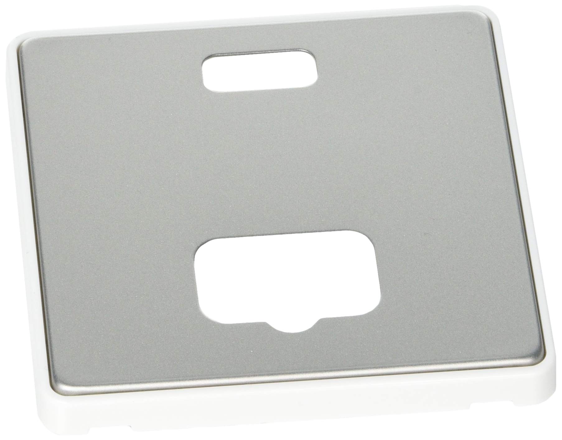MK Dimensions 1 Gang 13A Connection Unit and Neon Satin Steel Finish Frontplate with a White Trim, Satin Steel With White Insert