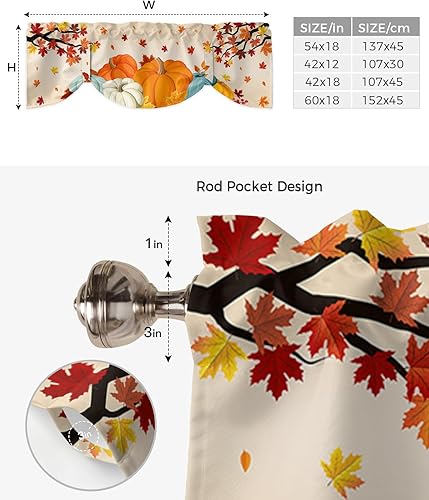 Miniatura 6 de ALAGEO Cenefas de cocina de otoño para ventanas, cenefa de cortina de calabaza de cosecha, cenefa de ventana de hojas de arce de otoño, cenefa