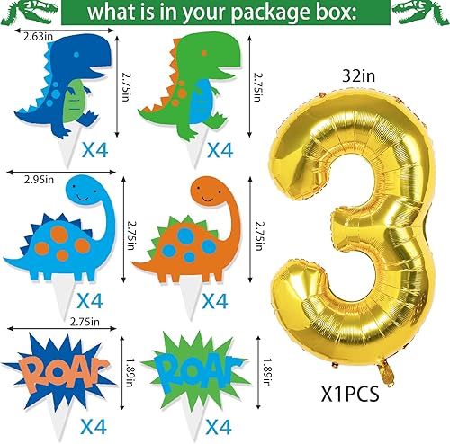 Miniatura 6 de Decoraciones de fiesta de cumpleaños de tres dinosaurios Rex, suministros de fiesta de cumpleaños de dinosaurios, arco de globos de dinosaurio para