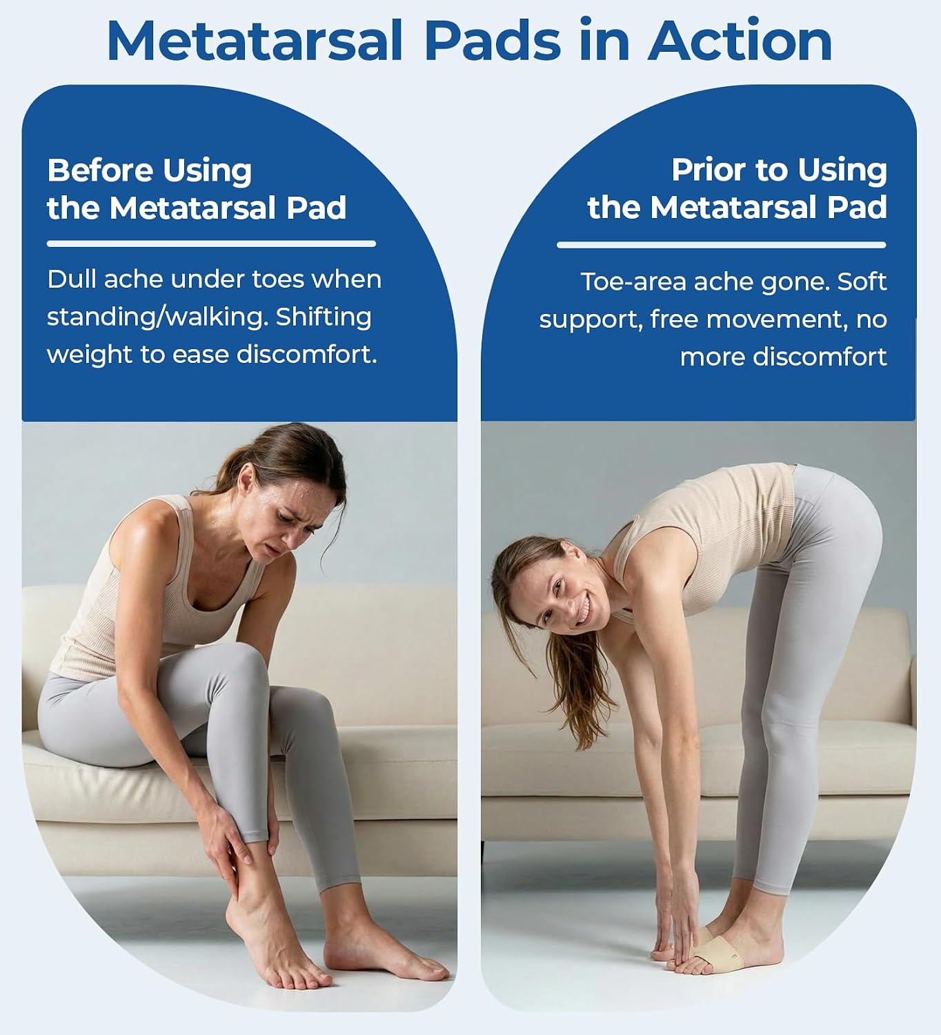MasterMo Metatarsal Pads for Men and Women - Ball of Foot Pain Relief Cushions for Sesamoiditis, Metatarsalgia, Morton's Neuroma - 2 Pairs Fabric Sleeves with Gel Inserts (Beige, M)