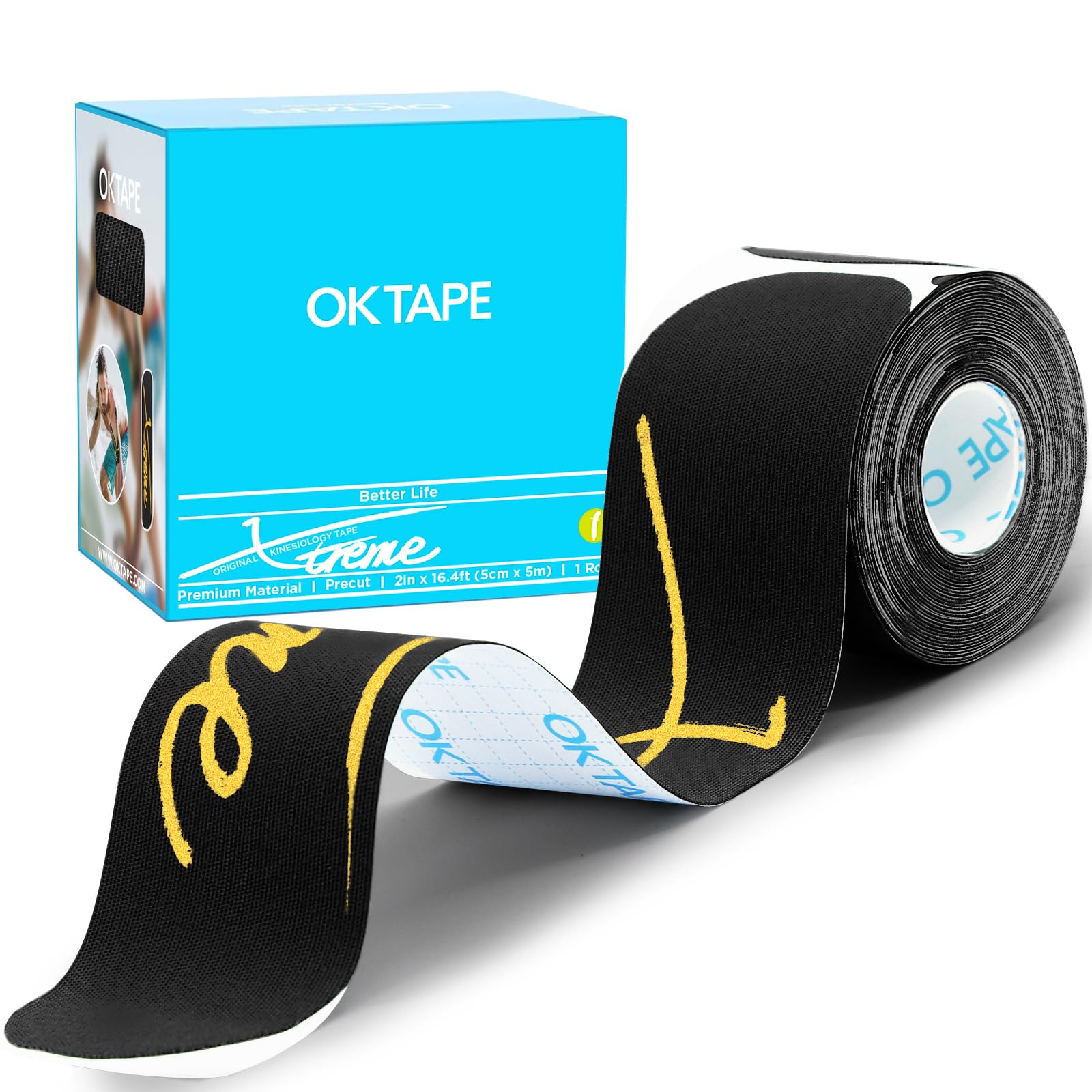 OK TAPE Pearlescent Printed Muscle Tape Pre-Cut Strips 20PCS Black Xtreme Synthetic Kinesiology Tape for Joint Muscle Support