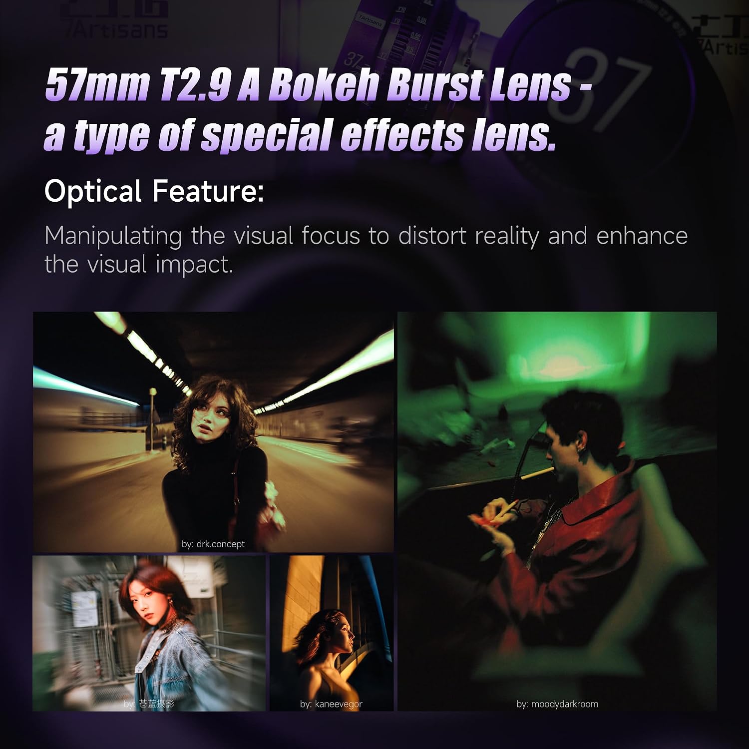 7artisans 57mm T2.9 Floral Bloom Art Series Explosive Bokeh Full-Frame Manual Focus Professional Cine Lens PL Mount Compatibility for Creative Photography and Filmmaking, Purple