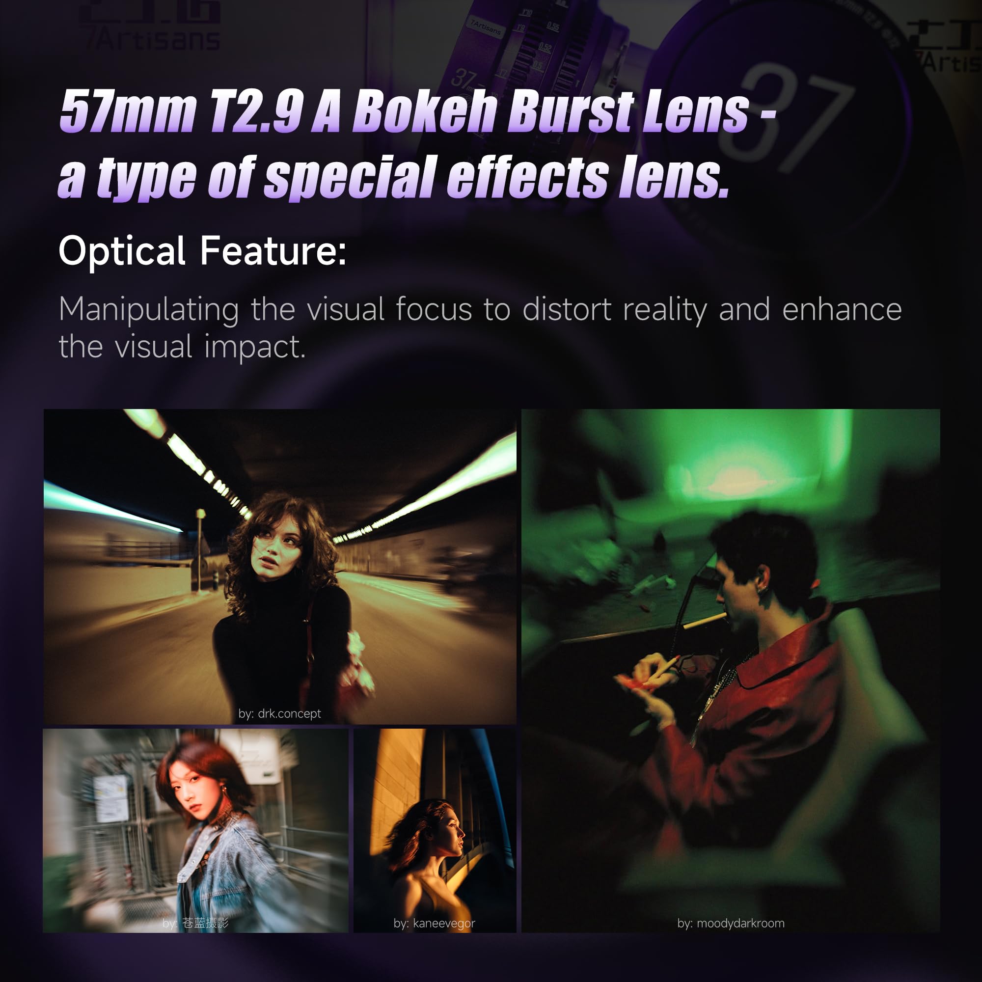 Objectif cinéma professionnel 7artisans MF57 mm T2.9 Floral Bloom Art Series, bokeh explosif, plein format, compatible avec monture PL, pour la photographie créative et la réalisation de films, violet