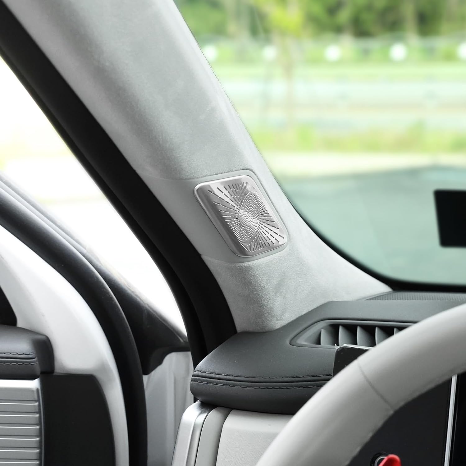 YOUTOOCAR 2PCS Stainless Steel Front Door A-Pillar Speaker Cover Trim Compatible with Hyundai Santa Fe 2024-2026 Accessories (Glossy Black)