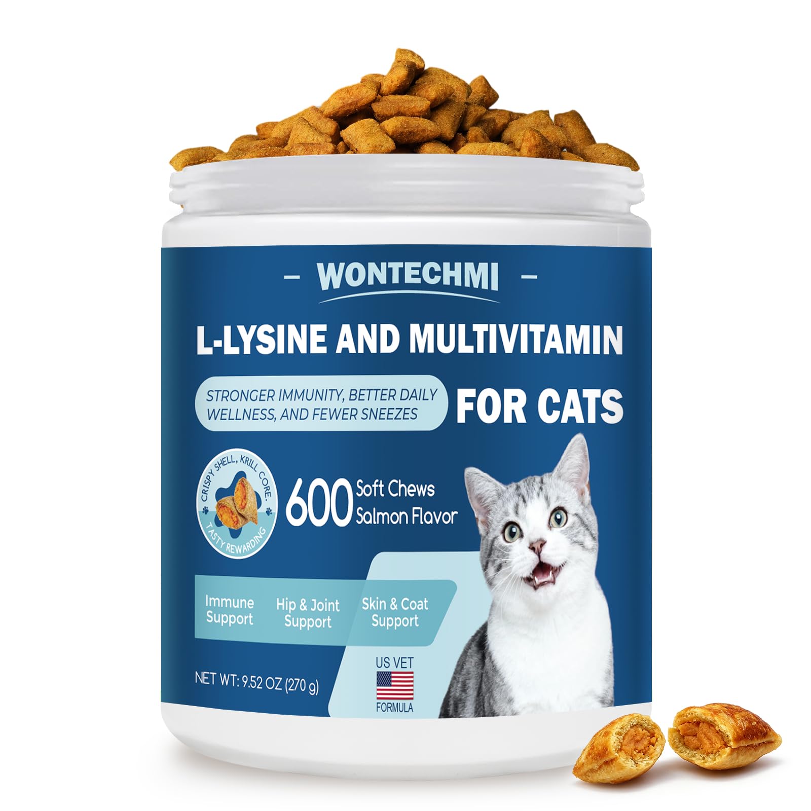 L-Lysine for Cats, 600Ct Immune Support Cat Treats & Vitamins Salmon 600 Chews
