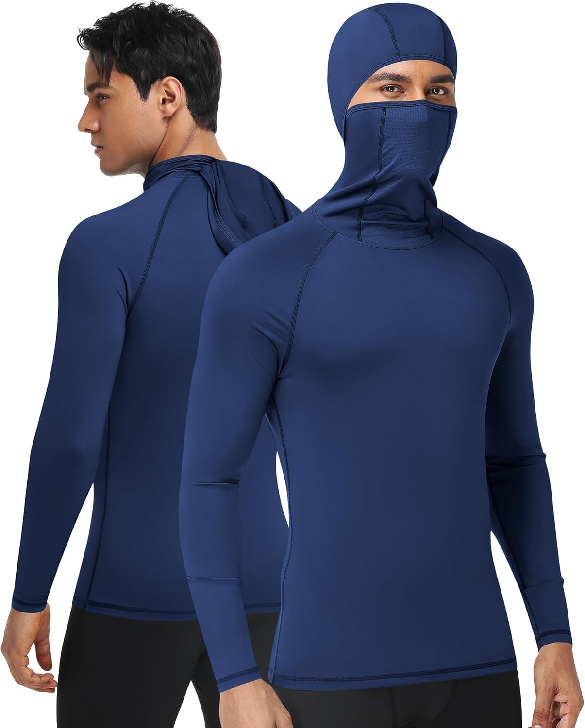 Runhit Men's Compression Shirts Hoodie with Mask Turtleneck Long Sleeve Running Base Layer Top Workout Sports Undershirts - Image 2